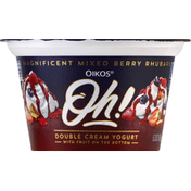 Oikos Yogurt, with Fruit on the Bottom, Magnificent Mixed Berry Rhubarb, Double Cream