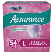 Equate Assurance Maximum Absorbency Light Lavender Women's Underwear, L, 54 count