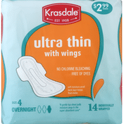 Krasdale Pads, Ultra Thin, with Wings, Size 4, Overnight