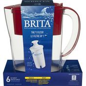 Brita Small Cup Water Filter Pitcher with Standard Filter, BPA Free, Space Saver, Red