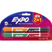 Expo Dry Erase Markers, 2 In 1, Low Odor, Chisel Tip, Assorted Inks