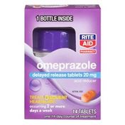 Rite Aid Acid Reducer Omeprazole Delayed Release Tablets 20mg, Bottle, 14 ct