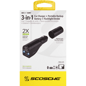 Scosche Car Charger + Portable Backup Battery + Flashlight/Strobe, GoBat 2600, 3-in-1