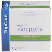 TopCare Tampons, Plastic, Super Absorbency, Unscented