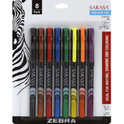 Zebra Fineliner Pen, Assorted Ink, Needle Point (0.8 mm), 8 Pack