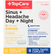 TopCare Sinus + Headache Day + Night Pain Reliever/Fever Reducer - Acetaminophen, Nasal Decongestant - Phenylephrine Hcl, Antihistamine - Chlorpheniramine Maleate Cool Taste Caplets