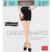 No nonsense Pantyhose, Body-Shaping, All-Over Shaper, Sheer Toe, Size C, Beige Mist