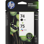 HP Ink Cartridges, Black 74, Tri-Color 75, Combo-Pack