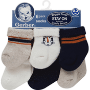 Gerber Socks, Wiggle Proof, 0-3 Months, 6 Pack