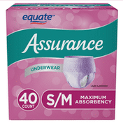 Equate Small or Medium Maximum Absorbency Assurance Incontinence Underwear for Women