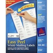 Avery Mailing Labels, Easy Peel, Ink Jet, White