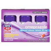 Rite Aid Acid Reducer Omeprazole Delayed Release Tablets 20mg, 3 Bottles, 14 ct each (42 ct Total)