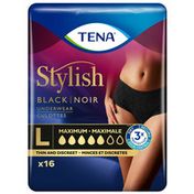 TENA Intimates Stylish Black Underwear For Women, Maximum, Large