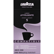 Lavazza Coffee, Ground, Intensity 5, Lungo Avvolgente, Compatible Capsules