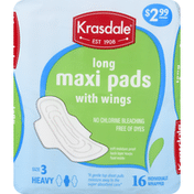 Krasdale Maxi Pads with Wings, Heavy, Long, Size 3