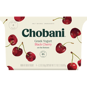 Chobani Yogurt, Greek, Non-Fat, Black Cherry, On the Bottom, Value 4 Pack
