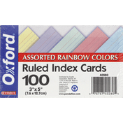 Oxford Ruled Index Cards, 3 x 5 in, Assorted Rainbow Colors