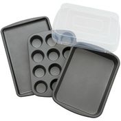 Wilton Nonstick Cookie Sheet, Muffin Pan, Oblong Pan and Cover Bakeware Set, 4-Piece