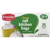Krasdale Tall Kitchen Bags, 4 Flap Tie, 13 Gallon