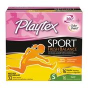 Playtex Sport Fresh Balance Plastic Multipack Tampons, Scented, Regular, Super