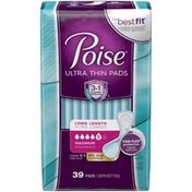 Poise Ultra Thin Incontinence Pads, Maximum Absorbency, Long, Unscented, 39 Count