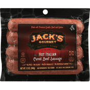 Jacks Gourmet Beef Sausage, Cured, Hot Italian