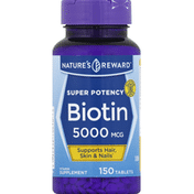 Nature's Reward Biotin, Super Potency, 5000 mcg, Tablets