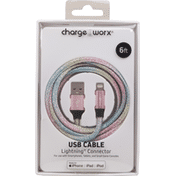 Chargeworx USB Cable, Lightning Connector, 6 Feet