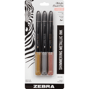 Zebra Brush Pen, Shimmering Metallic Ink, Medium Point