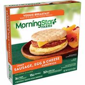 Morning Star Farms Sandwich, Plant Based, Frozen Breakfast, Meatless Sausage Egg and Cheese