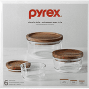 Pyrex Storage Containers, Glass, with Wood Lids