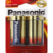 Panasonic Battery, Alkaline, D, 2 Pack