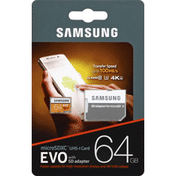 Samsung MicroSDXC Card, EVO with SD Adapter, 64 GB