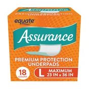 Equate Assurance Maximum Absorbency Unisex Premium Quilted Underpad, L, 18 count