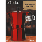 Primula Espresso Maker, Aluminum, Red, 6 Cup