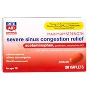Rite Aid Severe Sinus Congestion Relief, Maximum Strength, 20 Caplets