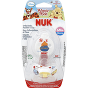 NUK Pacifier & Clip, Orthodontic, Silicone, Disney Winnie the Pooh, 6 M+