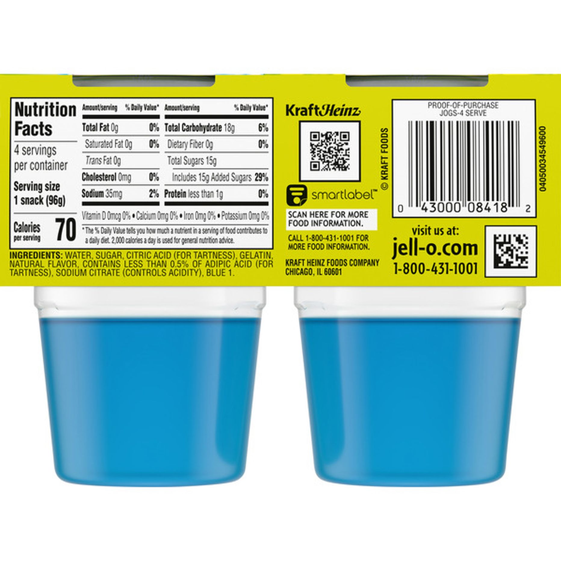 JellO Blue Raspberry ReadytoEat Jello Cups Gelatin Snack (4 ct