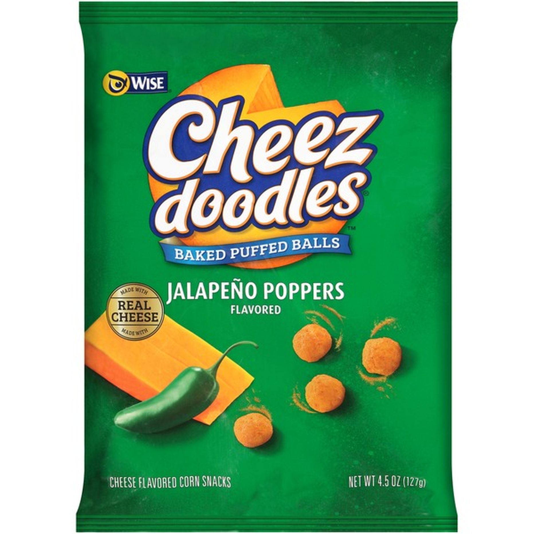Wise Cheez Doodles Baked Puffed Balls Jalapeño Poppers Flavored Wise