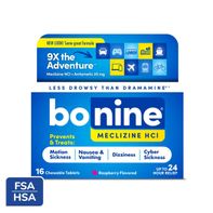 Bonine® Adult Motion Sickness Raspberry Flavored Chewable Tablets
