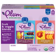 Plum Organics Stage 2 Pear, Purple Carrot + Blueberry & Peach, Banana + Apricot 4oz Pouch-8-Pk