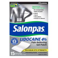 Salonpas LIDOCAINE 4% Pain Relieving Gel-Patch, 15 Patches