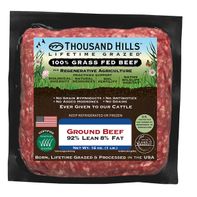 Thousand Hills Lifetime Grazed 100% Grass Fed Ground Beef, 92% Lean 8% Fat