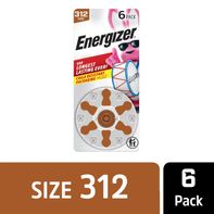 Energizer Hearing Aid Batteries Size 312, Brown Tab