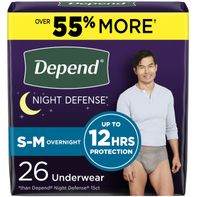 Depend Night Defense Adult Incontinence Underwear for Men, Overnight, S/M, Grey