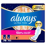 Always Ultra Thin Advanced Overnight Pads, 76-count