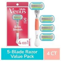Gillette Venus Extra Smooth Women's 5-Blade Razor Handle + Blade Refill Cartridges Value Pack