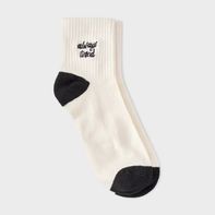 Women's Embroidered 'Always Tired' Ankle Socks, Size 4-10 - Ivory/Black