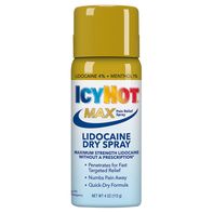 Icy Hot Lidocaine Pain Relief Dry Spray, Fast-Acting With Max Strength Lidocaine 4% and Menthol 1%