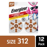 Energizer Hearing Aid Batteries Size 312, Brown Tab